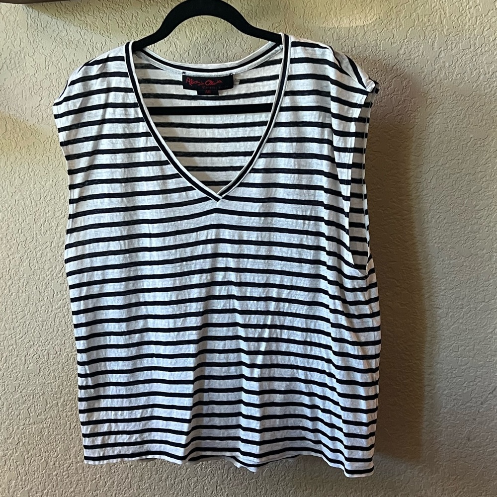 Alice + Olivia navyand White Striped Tank Top
